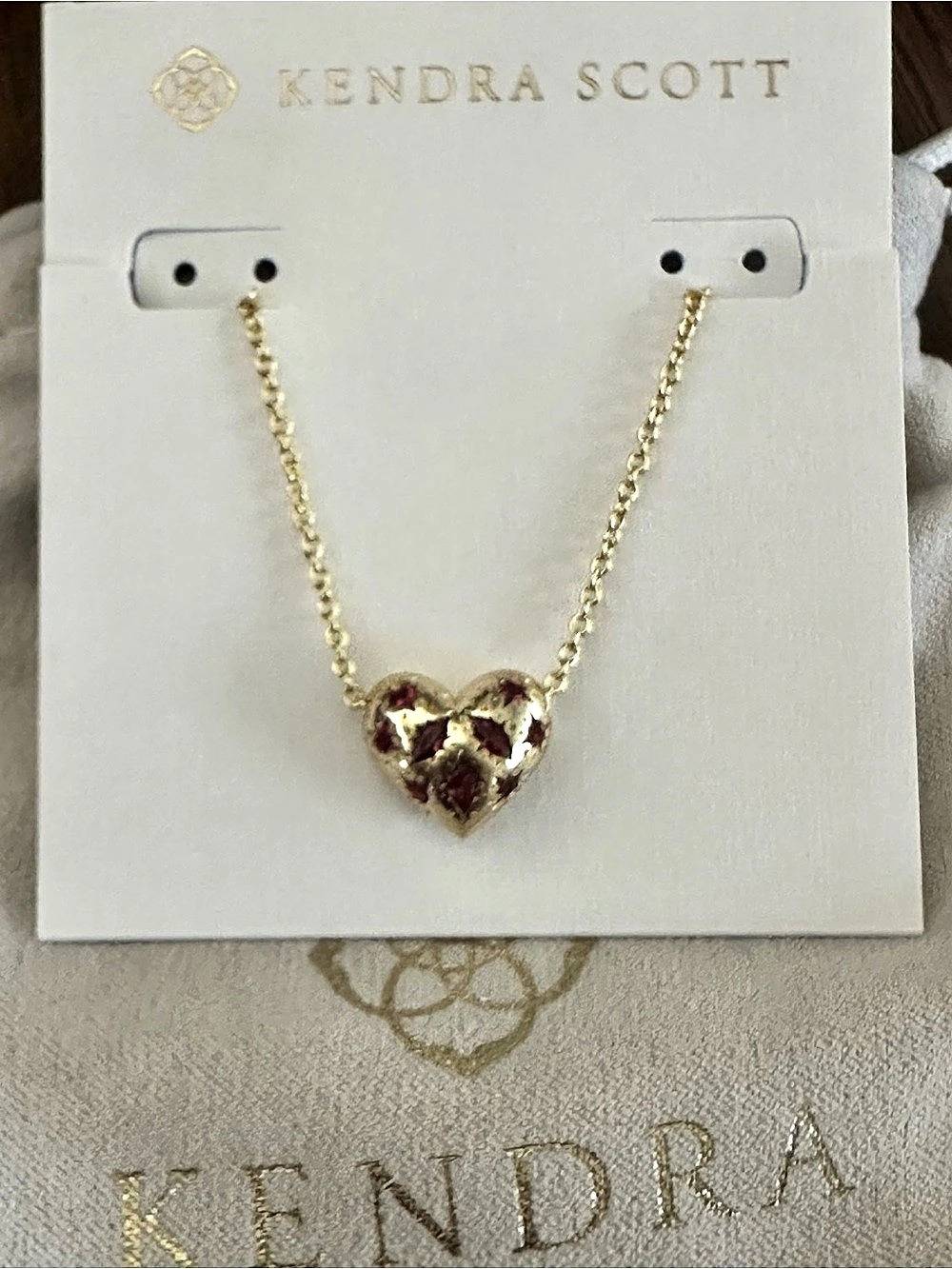 Kendra Scott Holland Heart Short Pendant Necklace Gold Pink Crystal NWT New